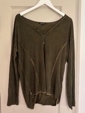Dear John Olive Green Button-Front Long Sleeve Top